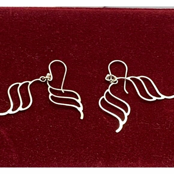 Vtg JNS Creation Sterling Wings Dangle Pierced Designer Earrings Chandellier 925 - Picture 2 of 7